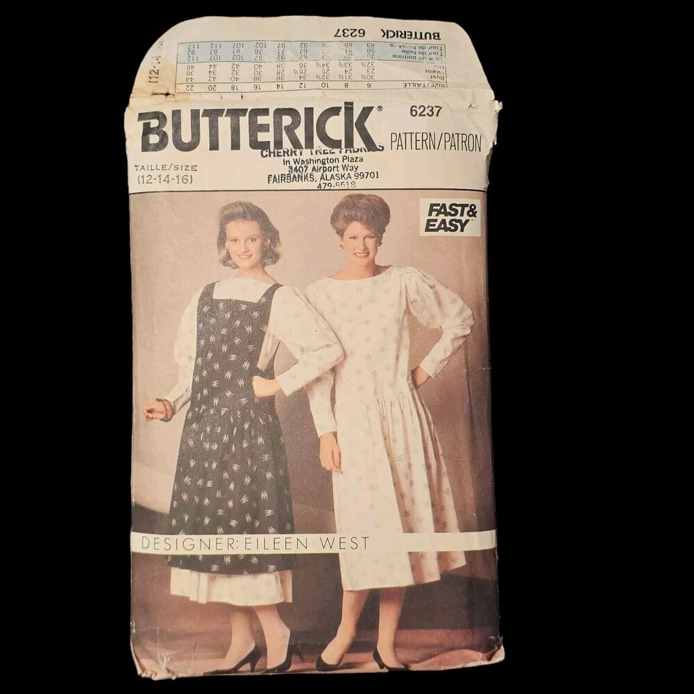 Sewing Pattern Vintage Misses Dress Jumper Butterick 6237 Size 12-16 Long Sleeve